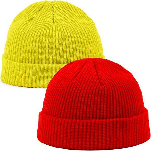 ATEK 2 Pack Fisherman Beanie Hat Short Trawler Skull Cap Red Yellow