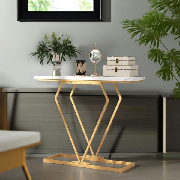 Rafaelo Mobilia Faux Marble Console Table Gold