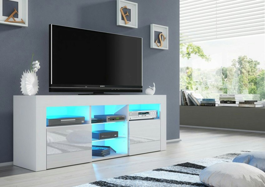 Mex Furniture Stylish 145cm Modern TV Unit with Sideboard and White High Gloss Doors