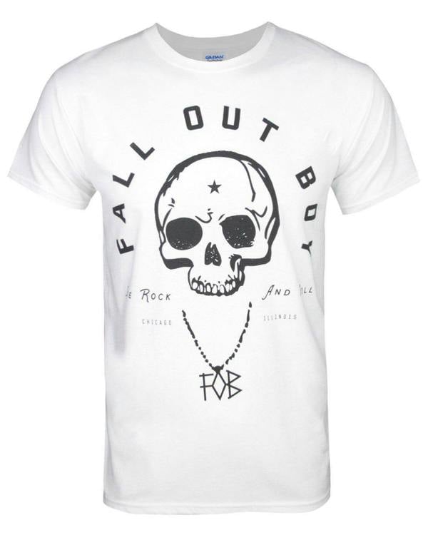 Fall Out Boy Mens White Album Artwork - Skull Print Short Sleeved T-Shirt