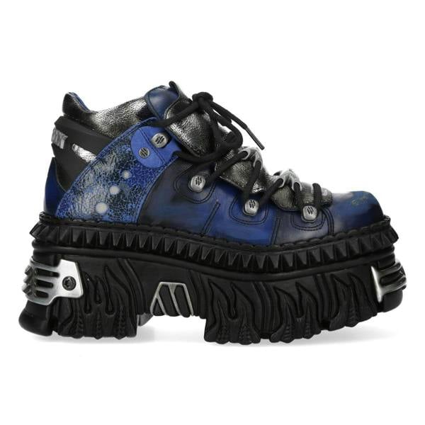 New Rock M-WALL106N-C16 Blue Silver Leather Gothic Urban Rock Ankle Boots
