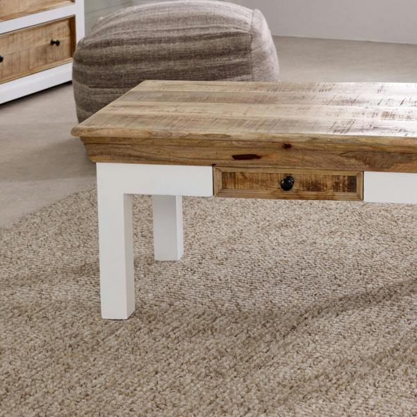 Wyld Haus Alington White and Natural Solid Mango Wood Coffee Table With Drawer