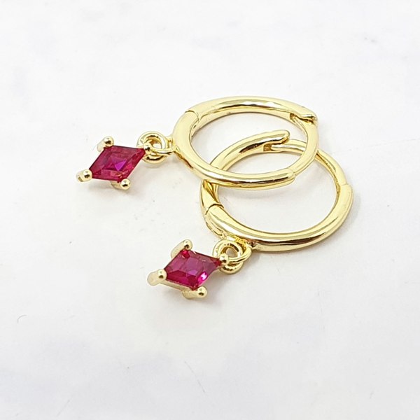 Delicate Ruby July Birthstone Dangle Hoop Earrings