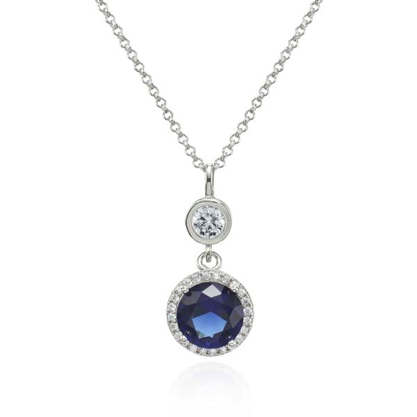Double Drop Pendant Necklace with a Blue Cubic Zirconia Gemstone - namana.london