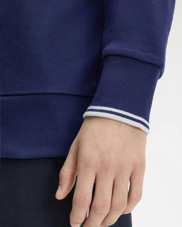 Fred Perry Mens Half Zip Sweatshirt - French Navy/Dusky Blue/Dusky Blue 93B | CHO | Designer Mens Sweatshirts