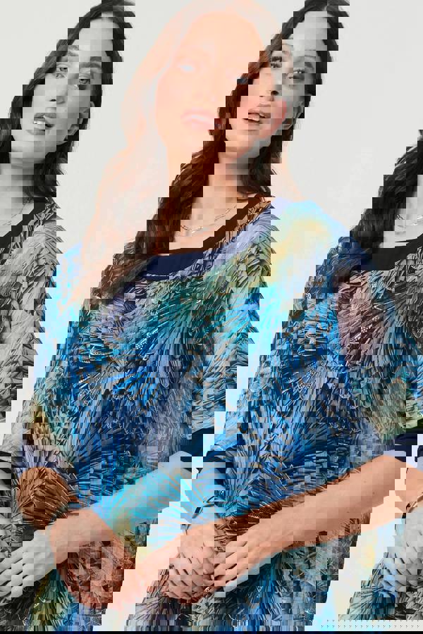 Blue | Abstract 3/4 Sleeve Relaxed Tunic Top