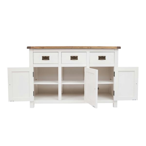 Cabinet Bits Lovere Off White 3 Drawer 3 Door Sideboard Brass Drop Handle