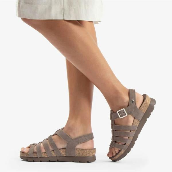 Panama Jack Women's Wedge Stone Grey Suede Leather Sandals - Sasha B6