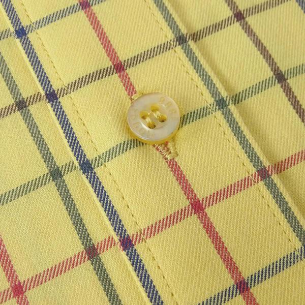 Close-up of Hoggs of Fife Governor shirt fabric showing fine Tattersall check and soft brushed cotton for countryside comfort