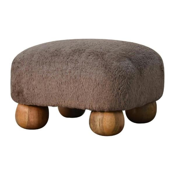 Artisan Furniture Solid Wood Mocha Faux Fur Nordic Footstool