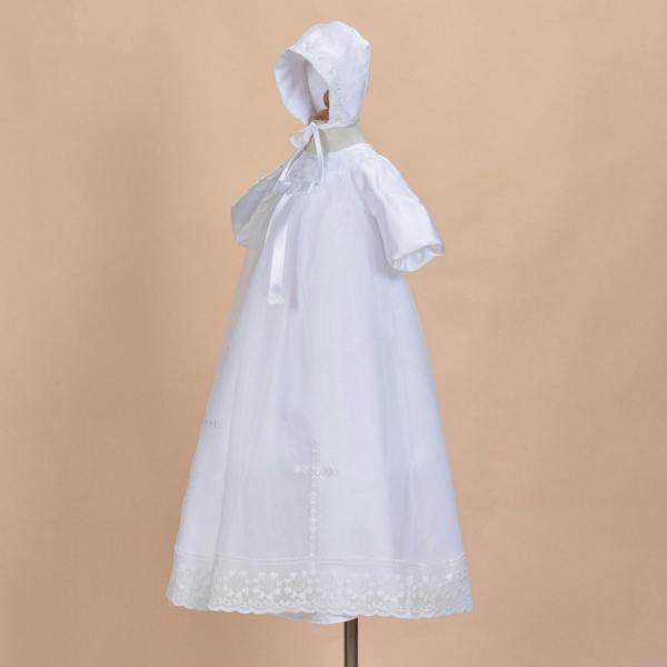 Cinda Long Sleeves Satin Christening Long Gown and Bonnet