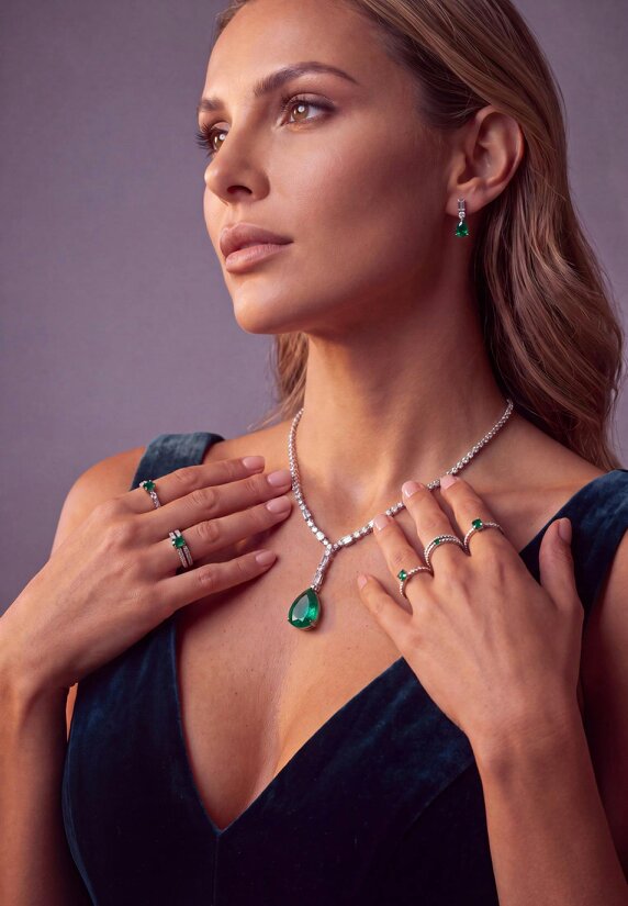 Latelita Claudette Statement Necklace Silver Colombian Emerald
