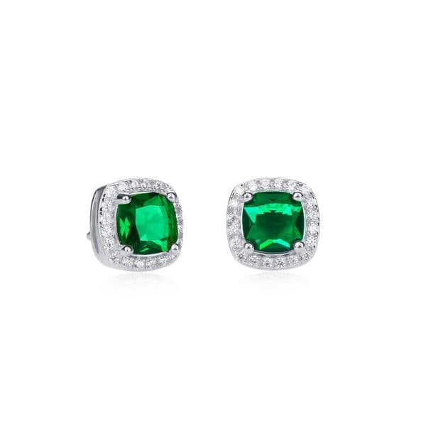 namana 925 Sterling Silver Green Cubic Zirconia Cushion Halo Stud Earrings