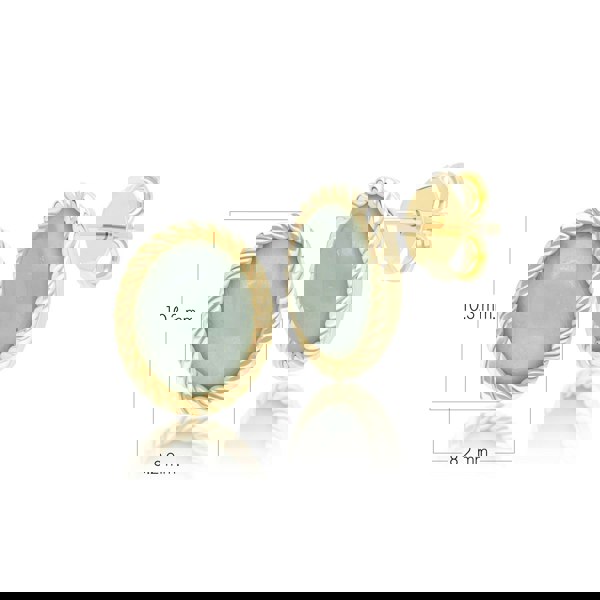 Gemondo Classic Oval Green Jadeite Stud Earrings in 9ct Yellow Gold