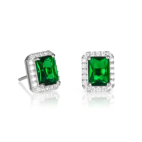 namana 925 Sterling Silver Emerald Cut Green Halo Stud Earrings For Women