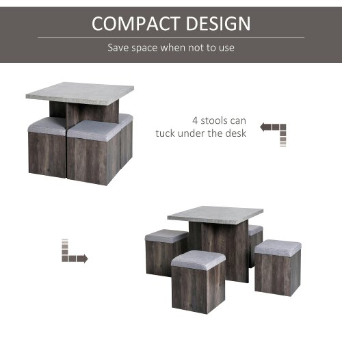 Wyld Haus Nobael 5 Piece Metal And Wood Outdoor Dining Set With 4 Storage Stools Cushions And Table
