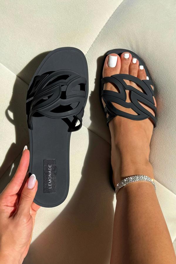 Love Lemonade Sculpt Detail Jelly Sliders Black
