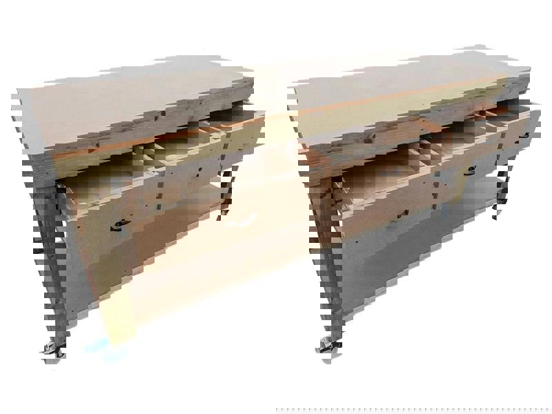 Wooden MDF Top Workbench – Mobile Tool Cabinet with Drawers and Wheels, Ideal for Dry Indoor Spaces Such as Garages, Workshops, and Studios.