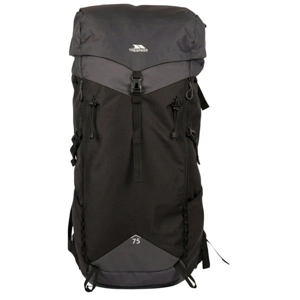 Trespass Pass 75L Hiking Backpack - Black/Dark Grey - 