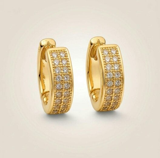 The Colourful Aura Gold Double Row Pavé Crystal Huggie Hoop Earrings | 1cm Brass Hoops