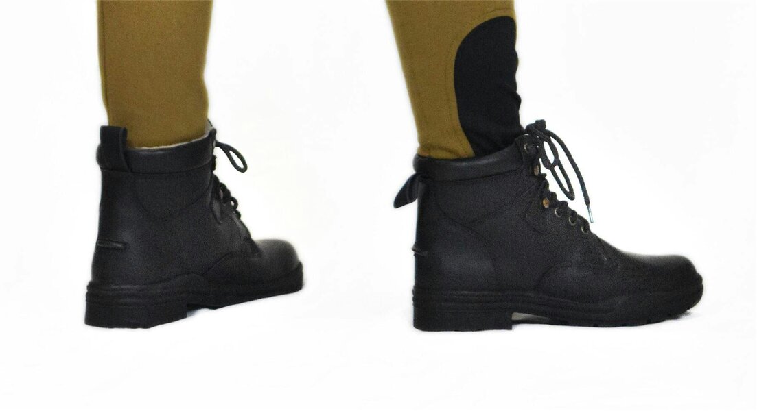 eQuitack Premium Leather Winter Ankle Boots Thick Sole Lace-Up Fastening Black