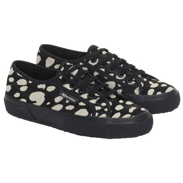 Superga Womens 2750 Dalmatian Print Cowhide Leather Trainers - Black/Beige