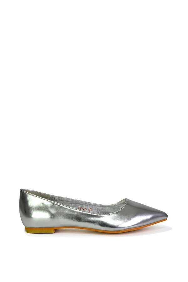 XY LONDON Pointed Toe Slip on Flat Ballerina Pump Shoes - Silver