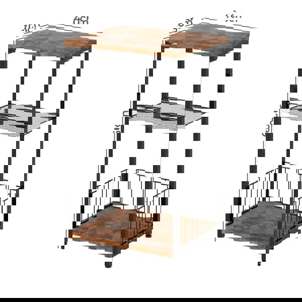 Levede Side Table Bedside End Table 3 Tier Metal Wood Storage Vintage Brown