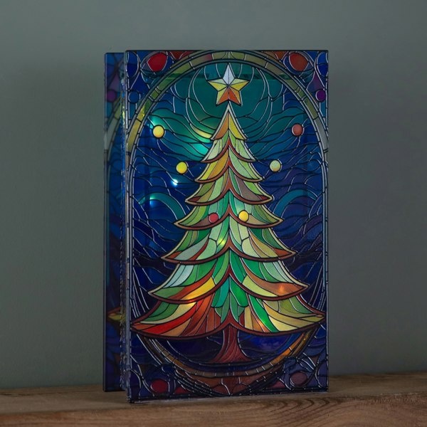 Samuel Alexander 21cm Battery Operated Double Sided Stained Glass Christmas Tree Decoration with LEDs