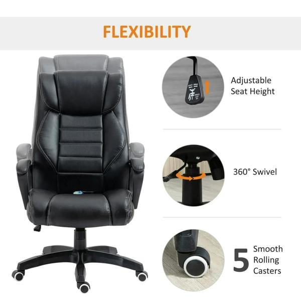 Black office chair with adjustable seat height, 360° swivel, and 5 rolling casters
