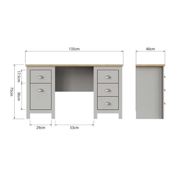 Timber Art Design Lisbon Light Grey Double Pedestal Study Desk Laptop Computer Desk Office Furniture