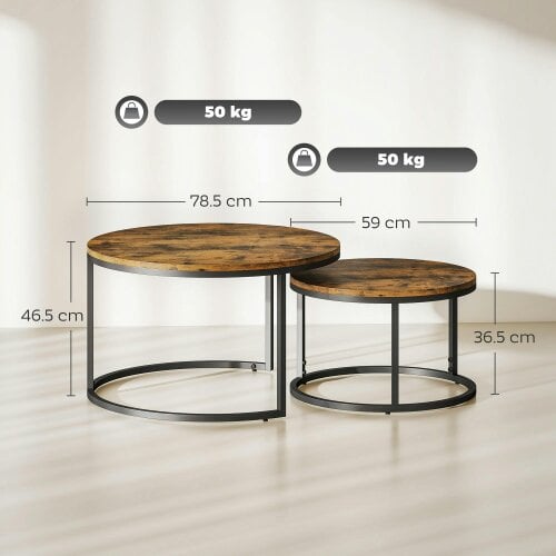 Wyld Haus Kefa Dimi Set Of 2 Wooden Rustic Brown Wood Effect Nesting Tables
