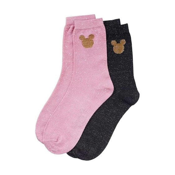 Onomato! Women's Disney Mickey Mouse Glitter Socks 6 Pairs UK 6-8 Pink and Black