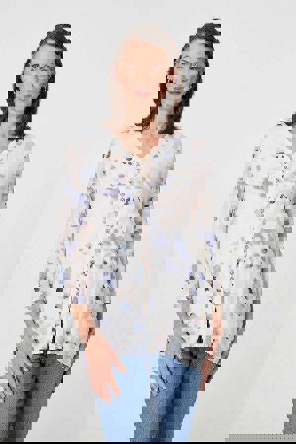 White | Printed 3/4 Sleeve Relaxed Blouse Top