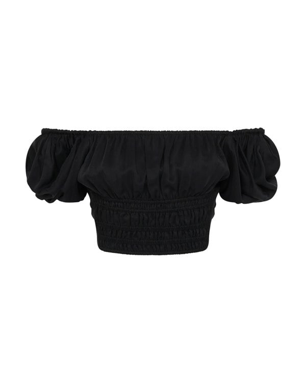 Frolickers Convertible Puff-Sleeve Crop Top - Black