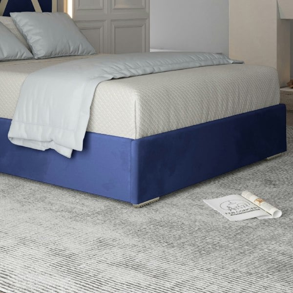 Casa Magna Alison Upholstered Soft Velvet Metal Bed Frame - Blue