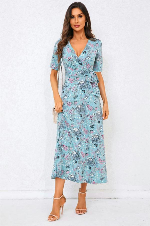 FS Collection Floral Print Jersey Midi Dress In Blue