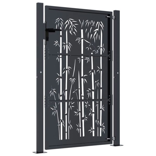Berkfield Garden Gate Anthracite 105x155 cm Steel Bamboo Design