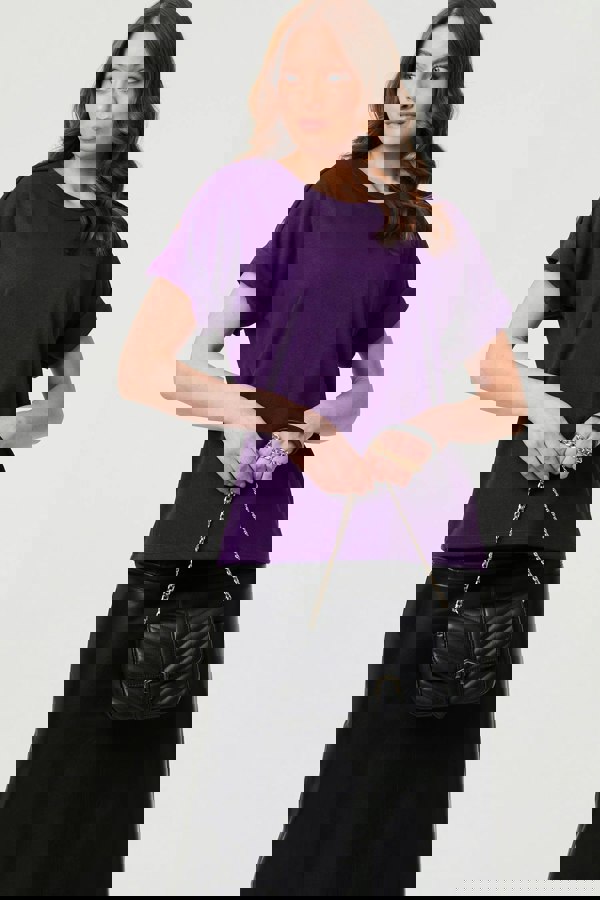 Purple | Button Trim Short Sleeve Relaxed Top