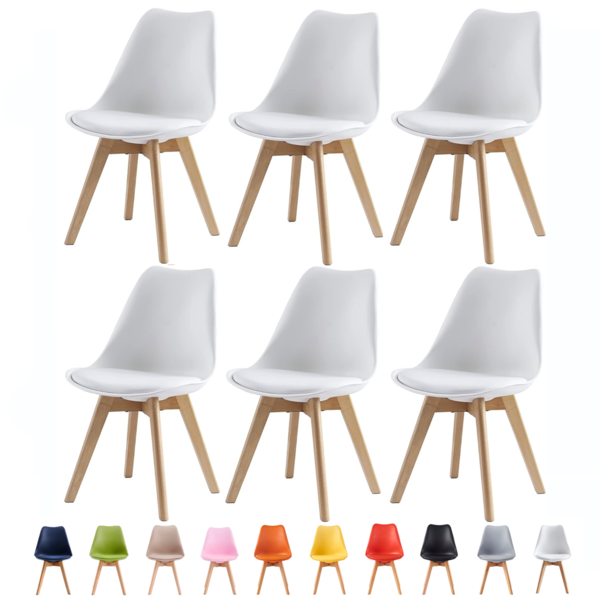 Set of 6 Dining Chairs with Solid Wooden Legs and Seat Cushion Pads Eva