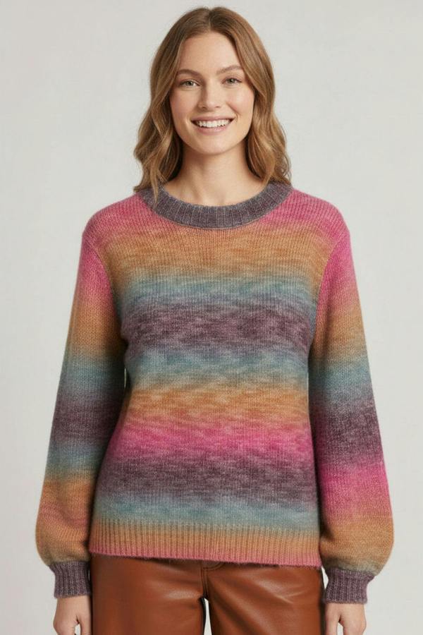 Pink | Striped Textured Relaxed Jumper
