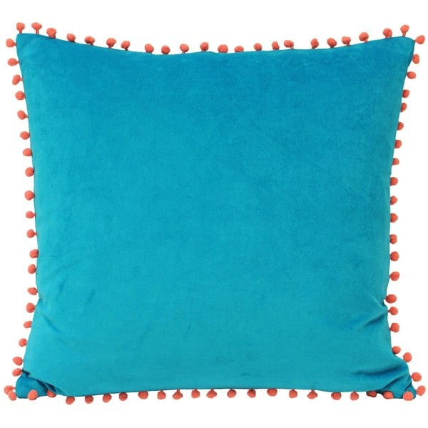 Riva Home Velvet Pompom Cushion Cover - Teal/Coral