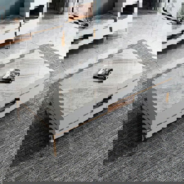 VIda Rectangle Coffee Table Set With TV Stand, Gold Leg-Weilai Concept-Weilai Concept