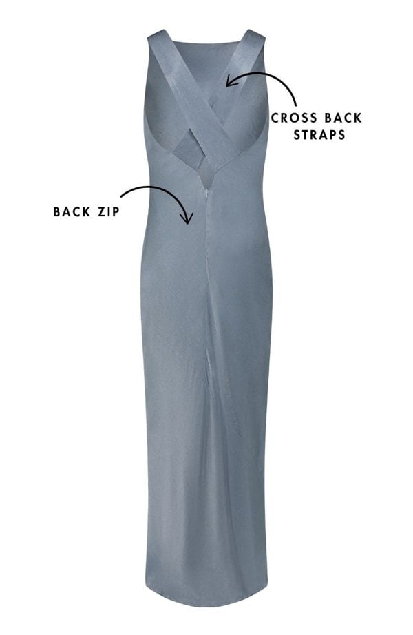 Rewritten London Paris Dress in Pale Blue Satin