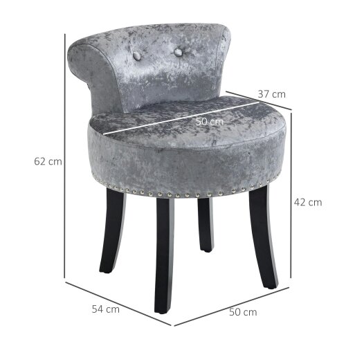 Wyld Haus Mocareba Grey Velvet Dressing Table Stool With Rubber Wood Legs