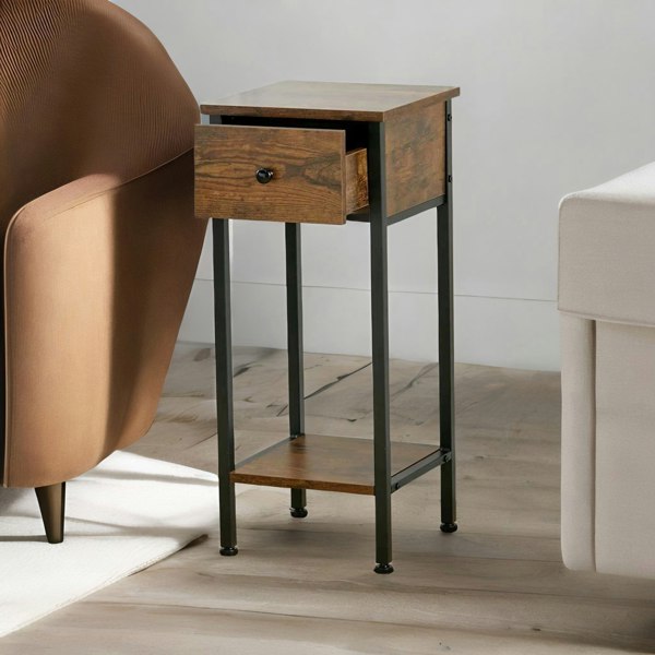 Rafaelo Mobilia Industrial Narrow Bedside Table With Drawer