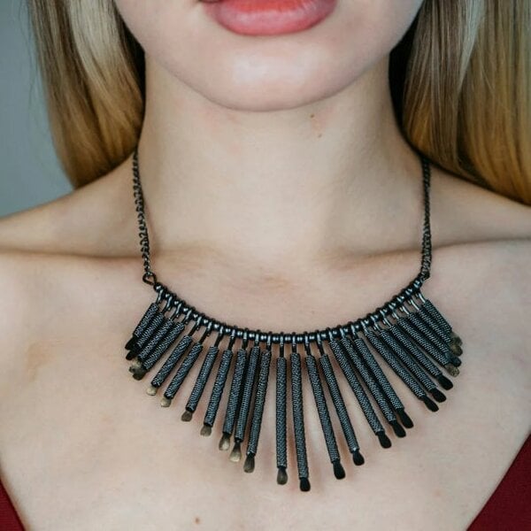 The Colourful Aura Large Black Bar Victorian Gothic Emo Vintage Bar Collar Statement Necklace