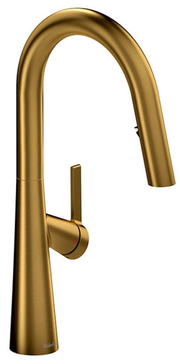 Riobel Ludik Mixer with Pull Down Spray Brushed Gold Kitchen Tap