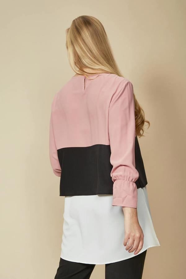 Hoxton Gal Oversized Colour Block Top in Light Pink, Black and White