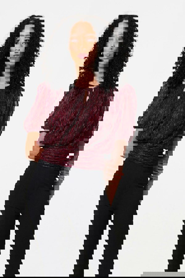 Pink | Glitter Mesh Ruched Semi Sheer Crop Top
